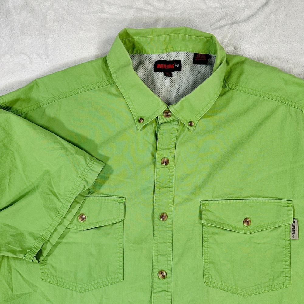 WOLVERINE Mens Green Performance Golf Fish Short Sleeve Button Up XXL